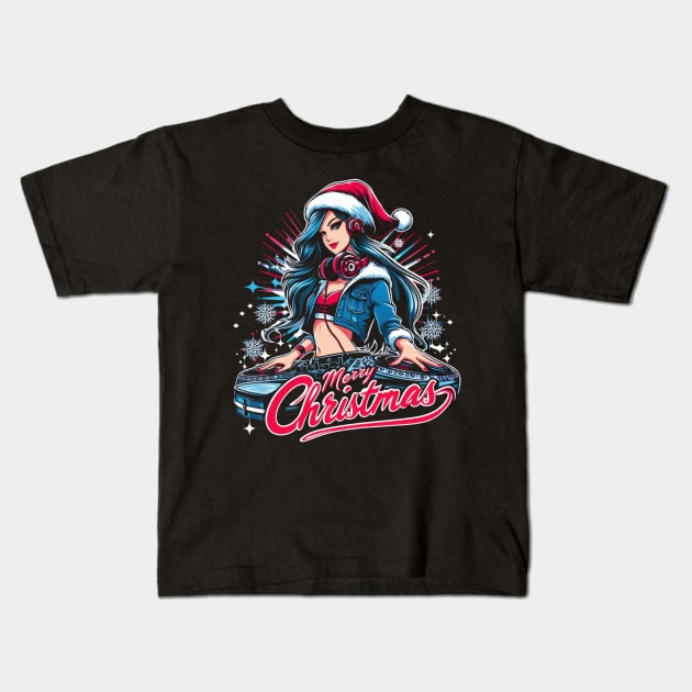 DJ Santa Girl Kids T-Shirt by Genbu